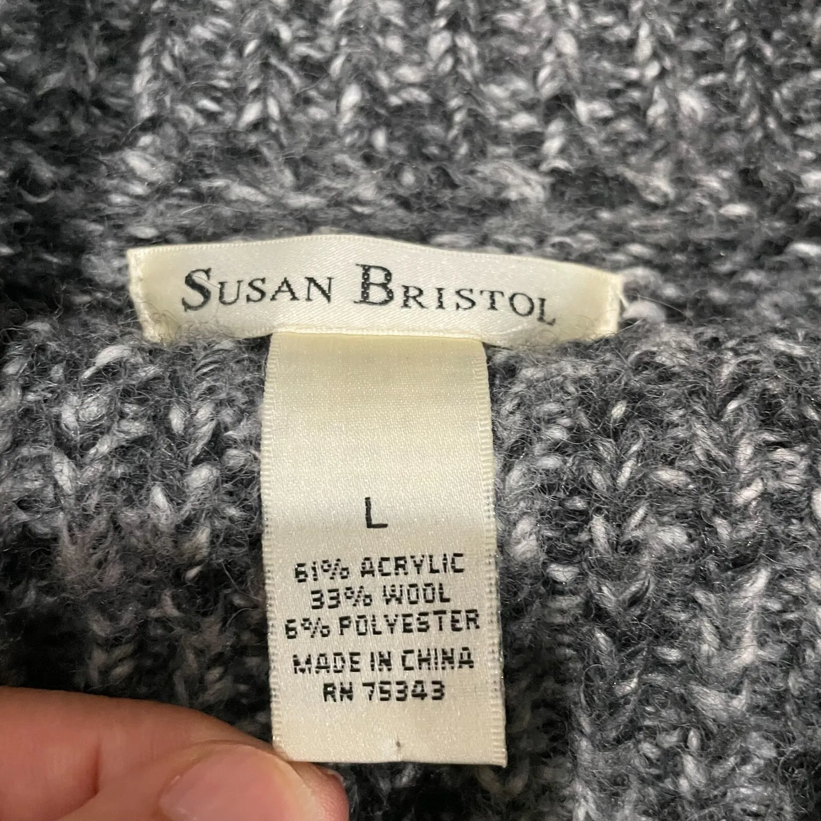 VTG Susan Bristol Women's L Chunky Knit Turtleneck Sweater Gray Wool Blend Fall‎ - Image 8