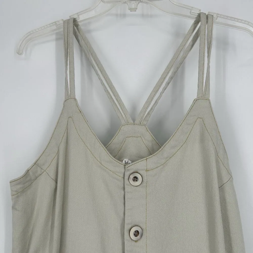Venus Denim Crop Jumpsuit Super Wide Leg Beige Sleeveless Pockets Raw Hem Sz 14 - Image 2