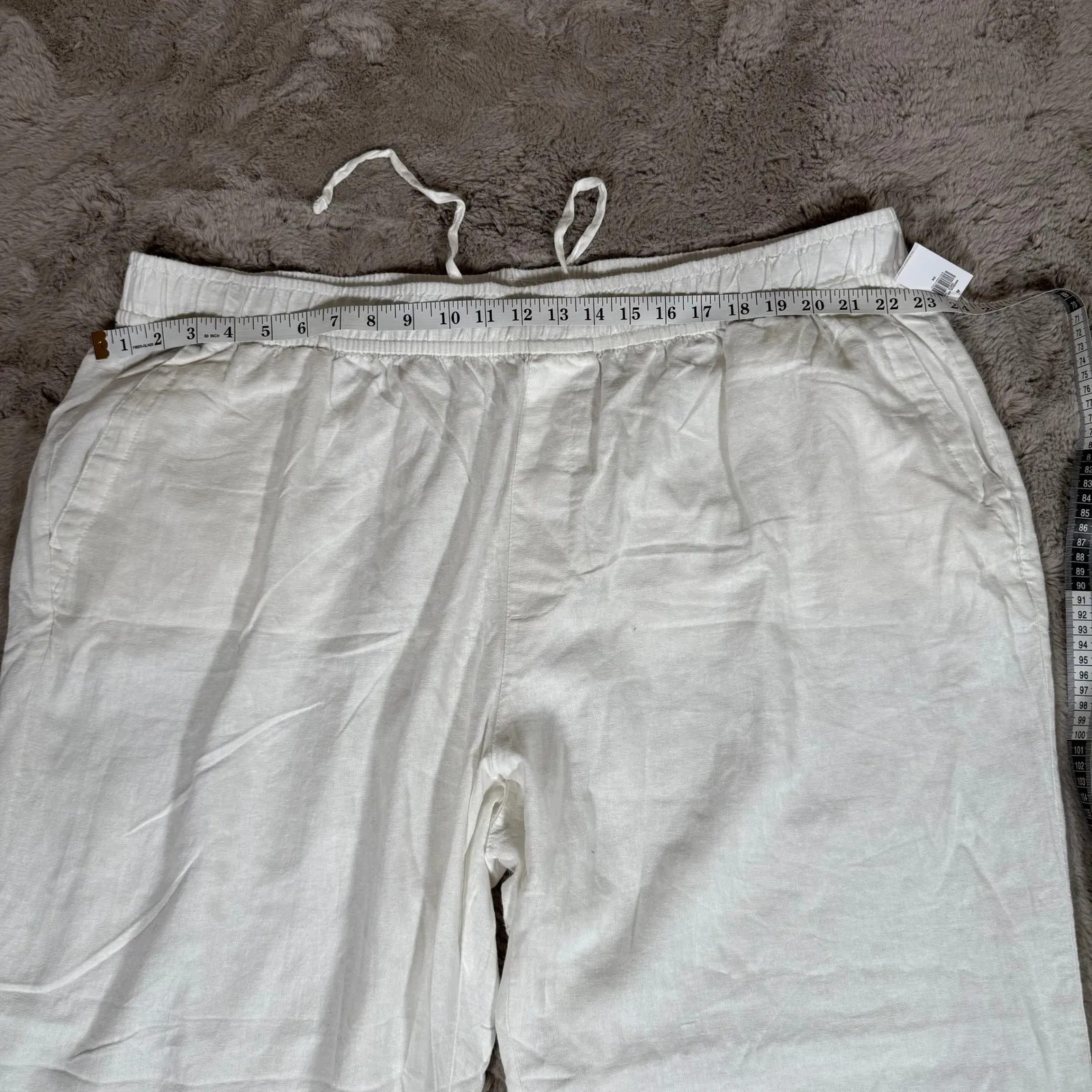 NWT Old Navy Linen Blend Wide Leg Crop Pants Elastic Waist White Woman Size 3X‎ - Image 6