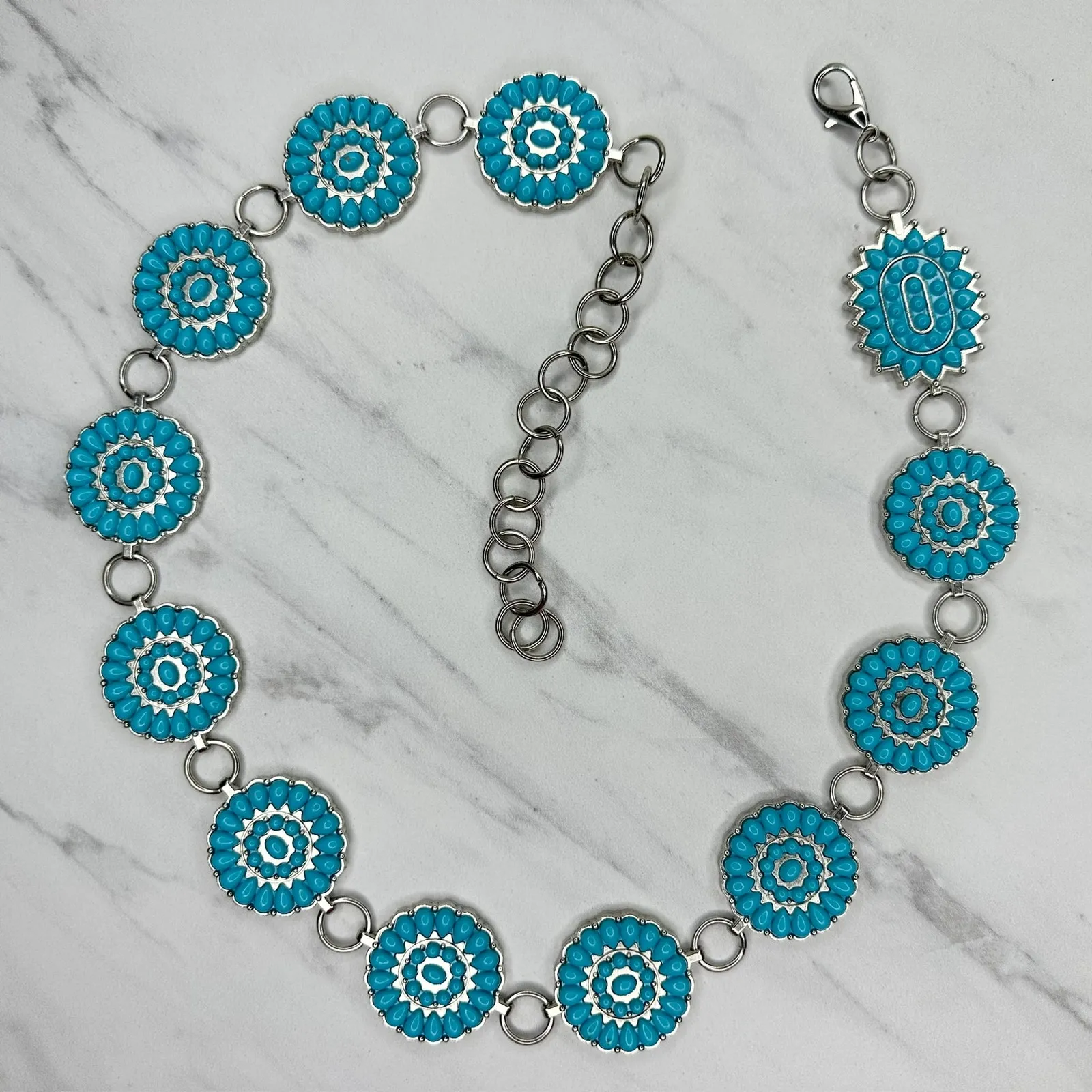 Chunky Blue Studded Concho Silver Chain Belt XS/Small (XS/S) Western Statement ✨ - Image 1