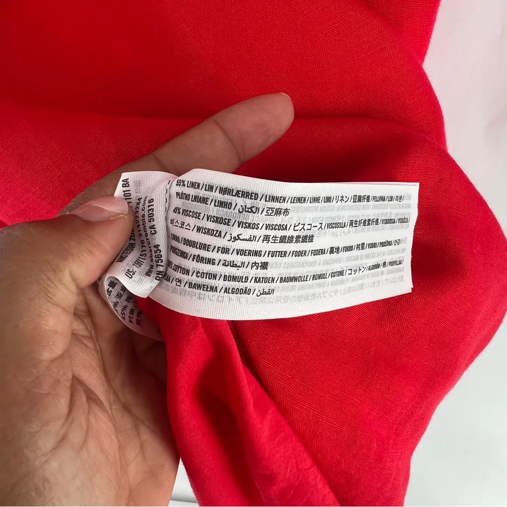Abercrombie & Fitch Red Linen Blend Off The Shoulder Sweetheart Midi Dress‎ 6 - Image 8