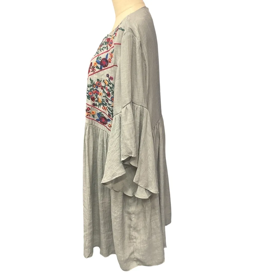 Umgee Bell Sleeve Floral Embroidered Lined Pleated Skirt Mini Dress Size 2XL NWT - Image 4