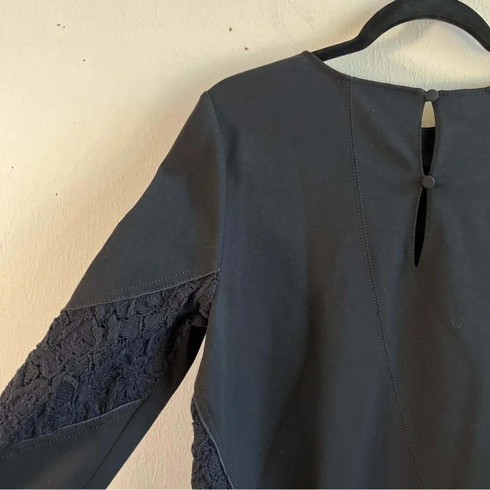 Lafayette 148 Dress Black 3/4 Sleeve Embroidered Lace Cut Outs Mini Sz M NWT - Image 9