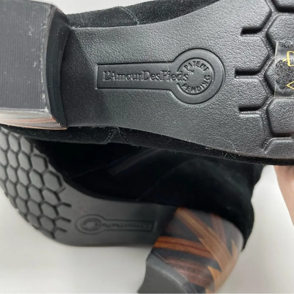 LAmour Des Pieds Pamby Black Suede Ruched Western inlaid Heel Boots womens 6 - Image 11