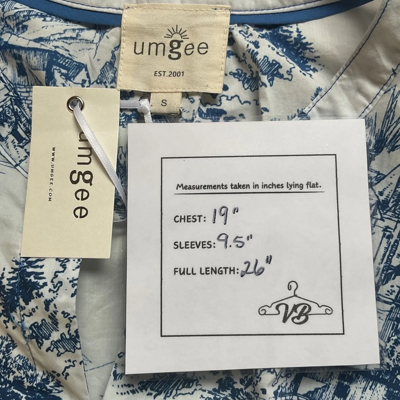 Umgee Overall Printed Smocked Waist Short Sleeve V-Neck‎ Pleated Blouse Sz S NWT - Image 6