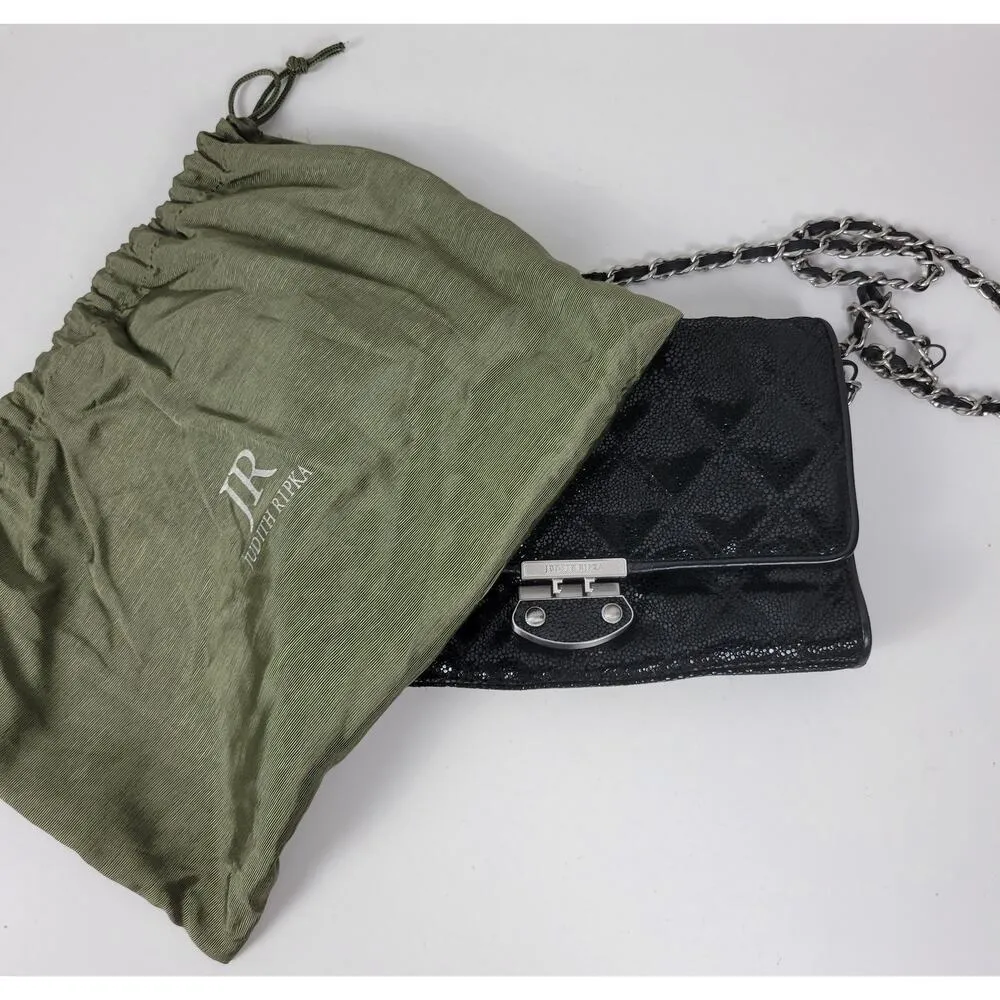 Judith Ripka Women's Clutch Black Stingray Quilted Leather Convertible Chain - Image 2