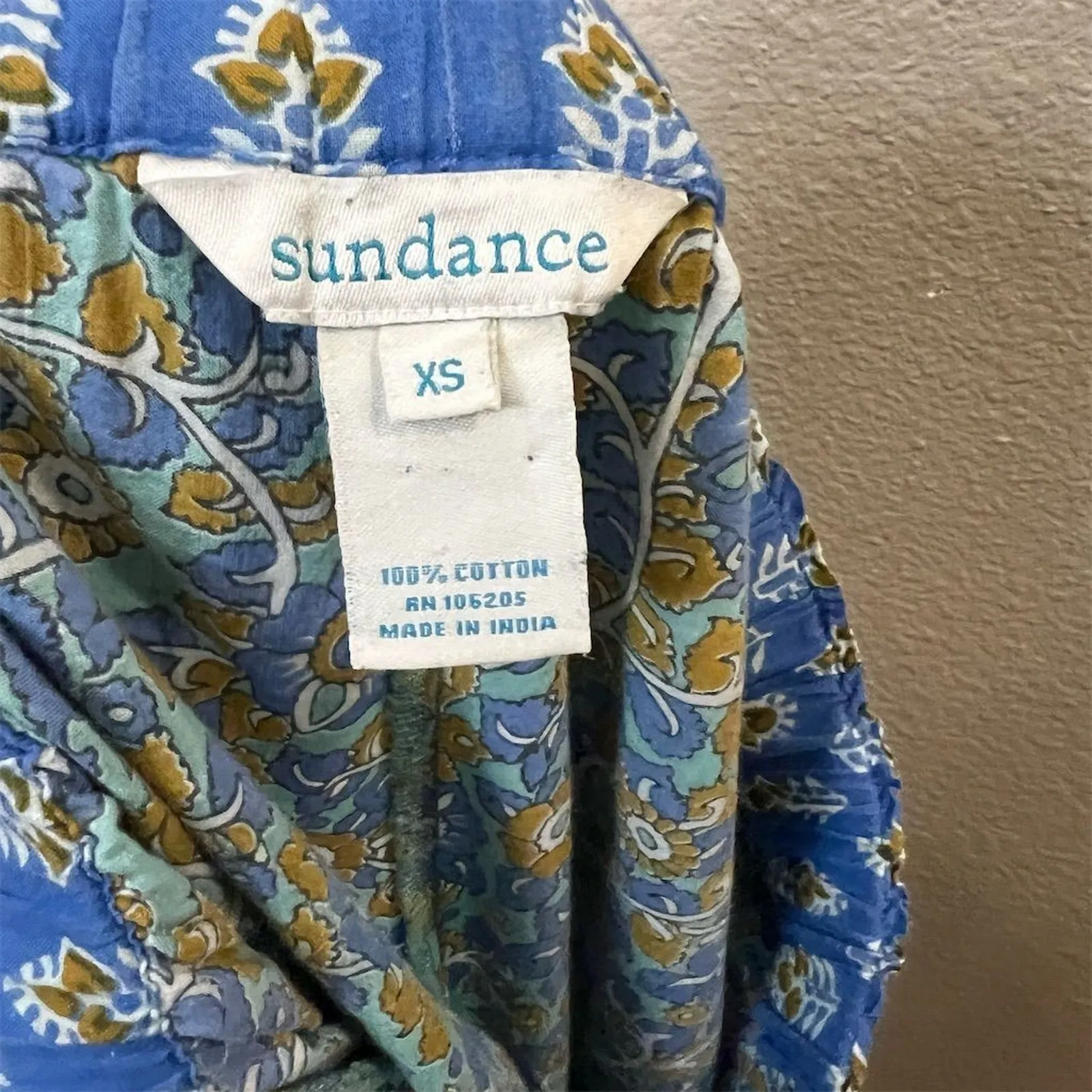 Sundance Pants Sz XS Blue Green Pull On Cropped Floral Boho Cottage Core Cotton - Image 5
