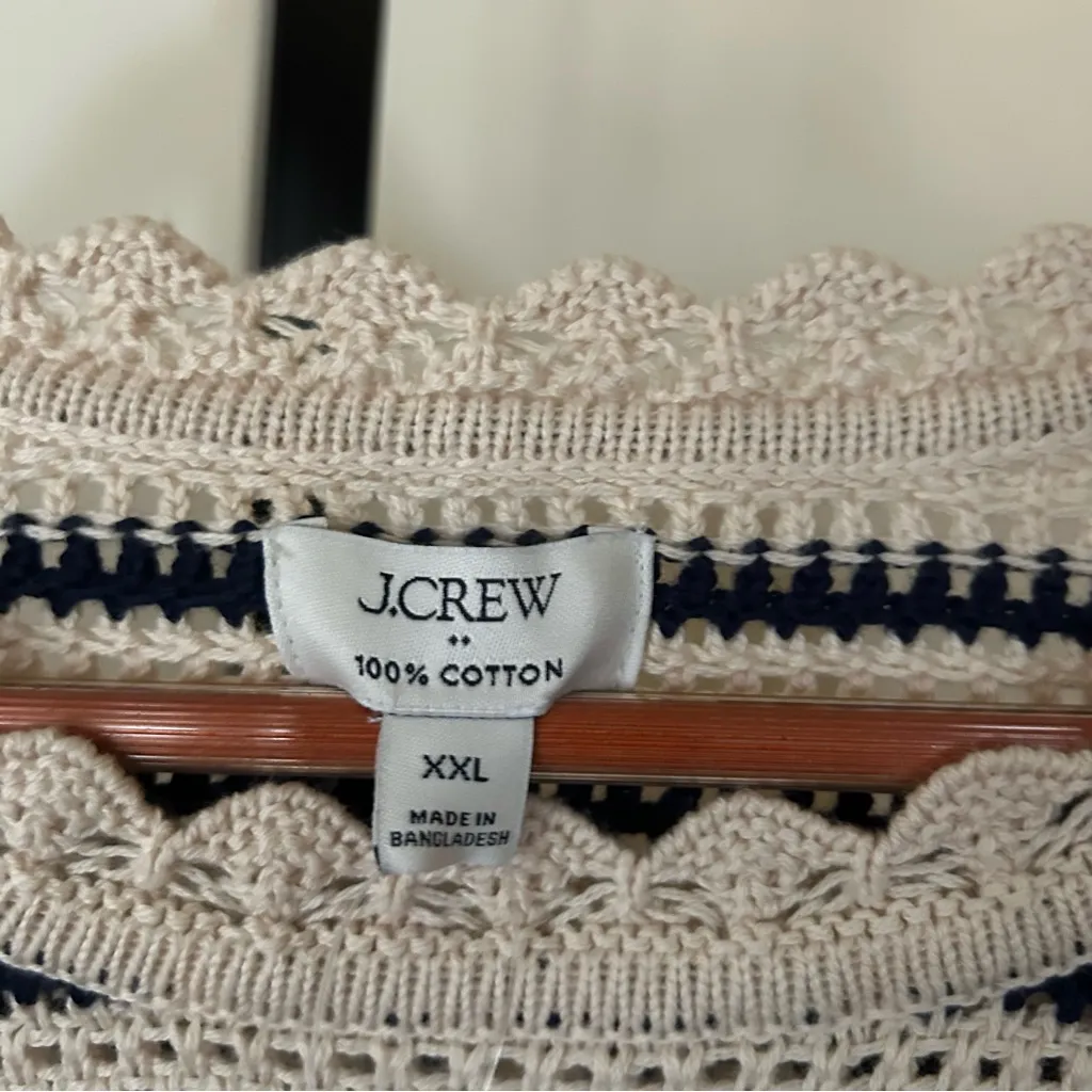 J.Crew Striped Short-sleeve Pointelle Sweater Preppy Crochet Blue Ivory NWT XXL - Image 5