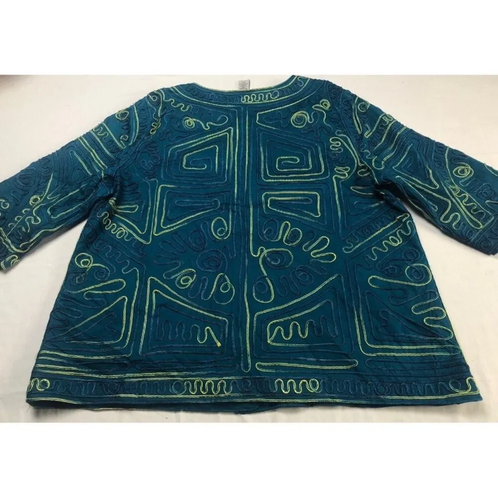 CATHERINES Cardigan Jacket Blue Embroider Piping Button Up Abstract Sz 3X 22/24W - Image 10