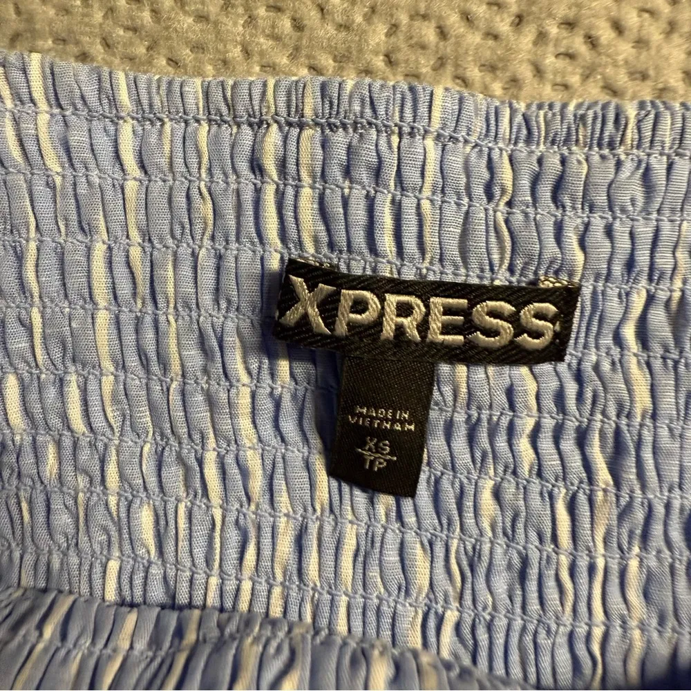 Express Blue & White Striped Off-Shoulder Women's Blouse Linen & Cotton XSmall - Image 2