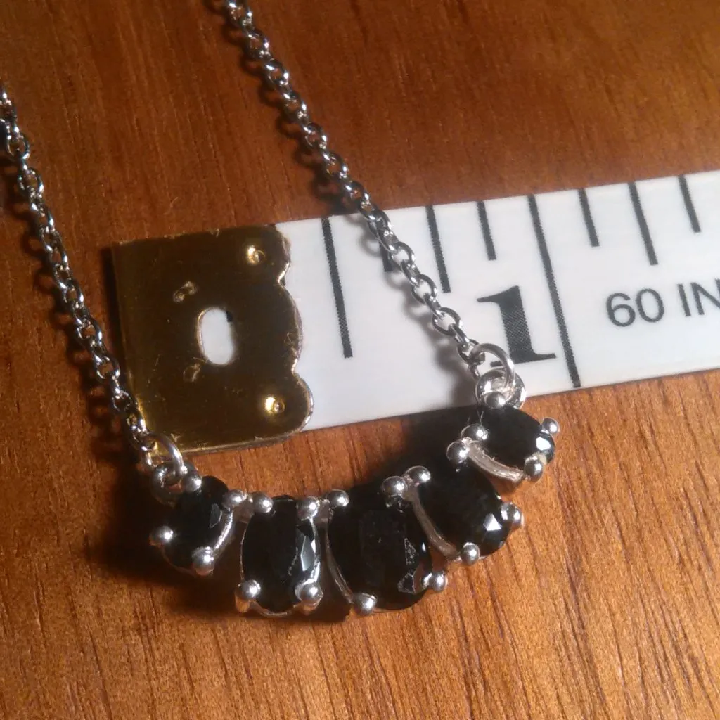 Five Stone Simulated Black Diamond Sterling Silver and Stainless Steel Necklace - Image 2