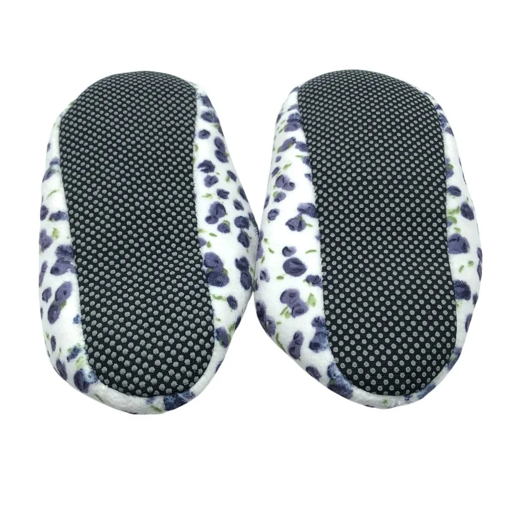 Womens Clog Slippers Fleece Soft Floral Slip On Soft Sole White Gray Size 6 - Image 4