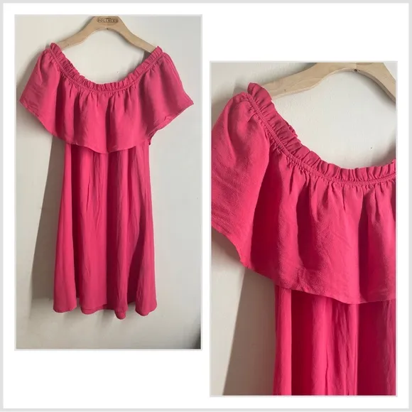 HD in Paris Anthropologie Covina Pink Off-Shoulder Ruffle Dress size 6 - Image 3