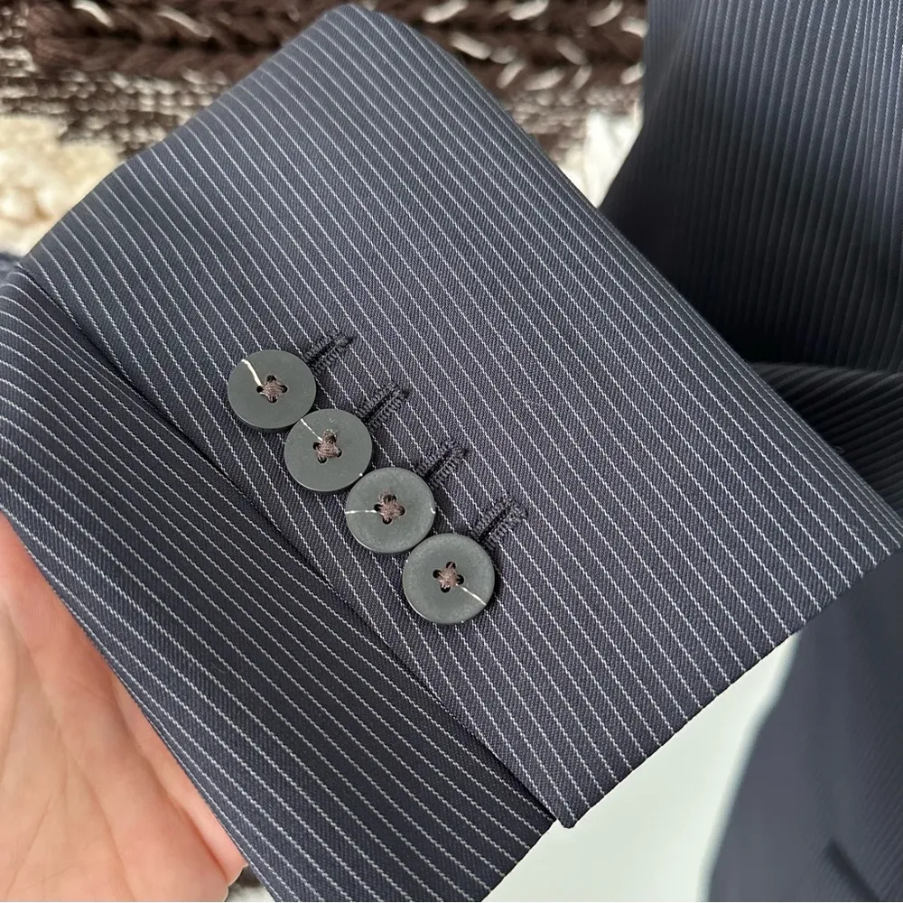 Massimo Dutti  Pinstripe Wool-Blend Double-Breasted Blazer Navy Size 4 NWT - Image 8