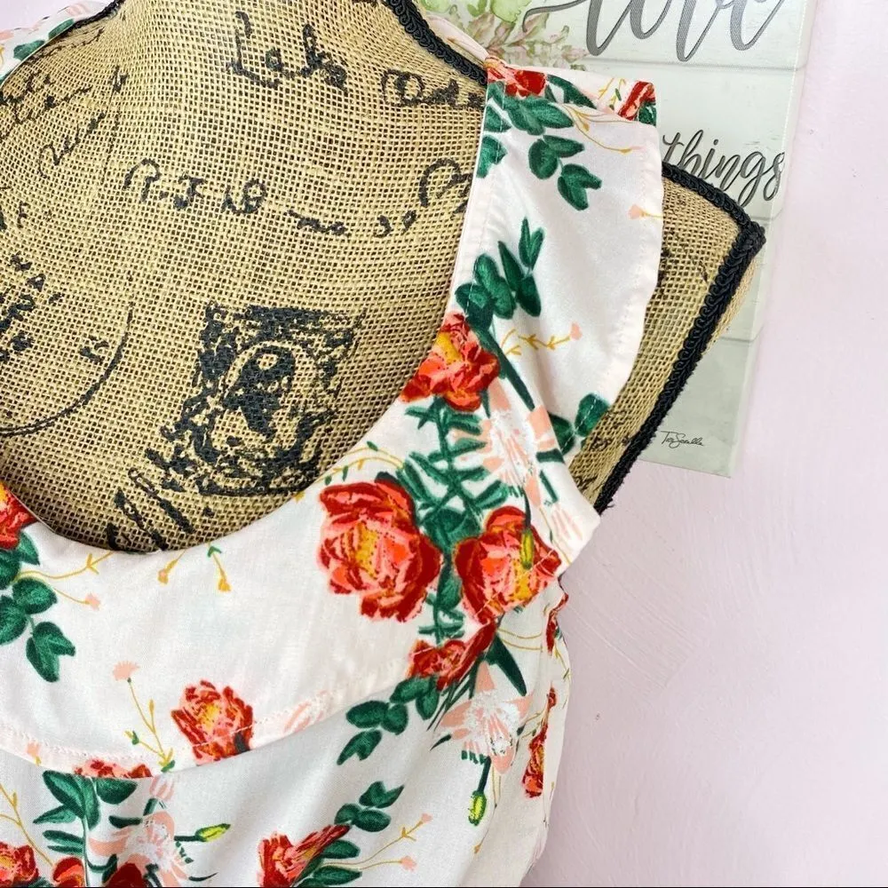 Roxy Cloud Floral Ruffle Open Back Romper Peach Pink Medium Sleeveless - Image 9