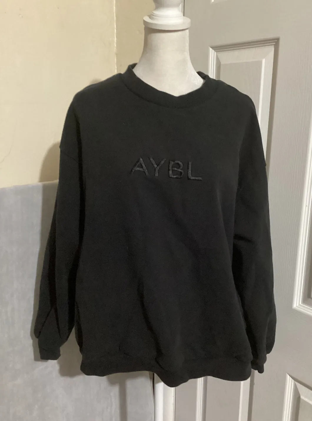 AYBL Black Crewneck Sweatshirt Size L Embroidered Logo Long Sleeve Comfort - Image 1