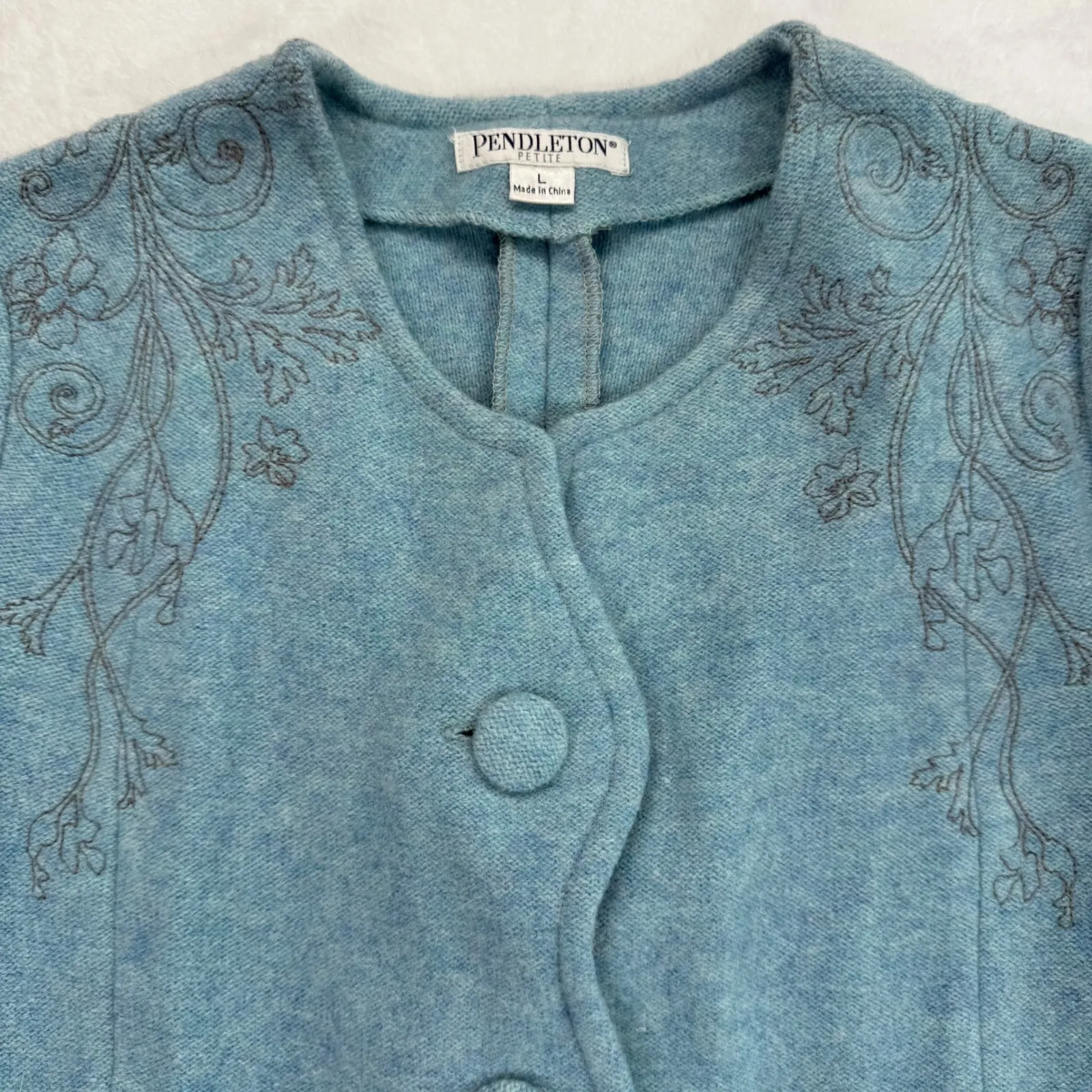 Pendleton Wool Cardigan Embroidered Button Front Sweater Jacket Petite L - Image 4