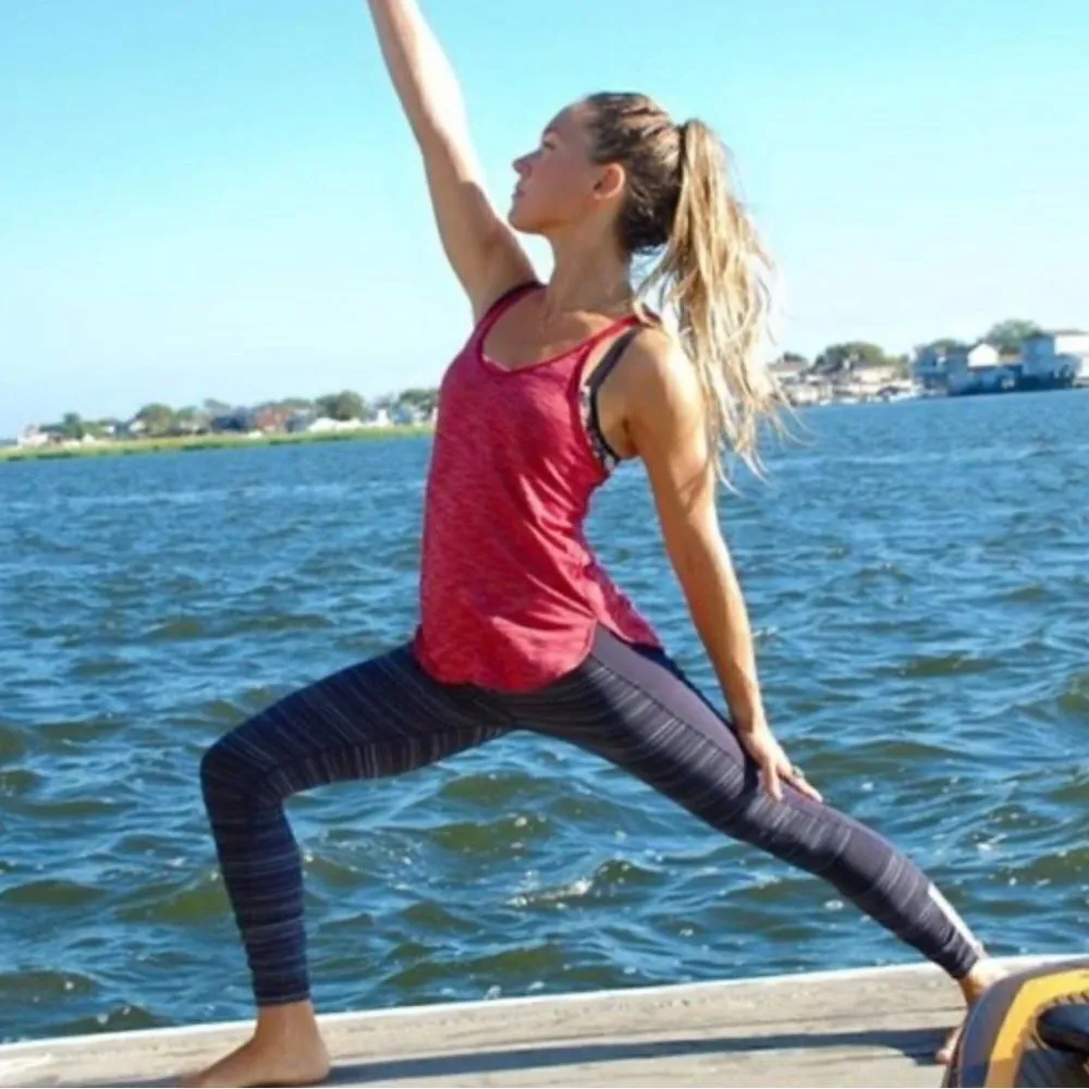 Lululemon RARE Run the World 7/8 Tight Leggings Cyber Stripe Naval Blue Womens10 - Image 2