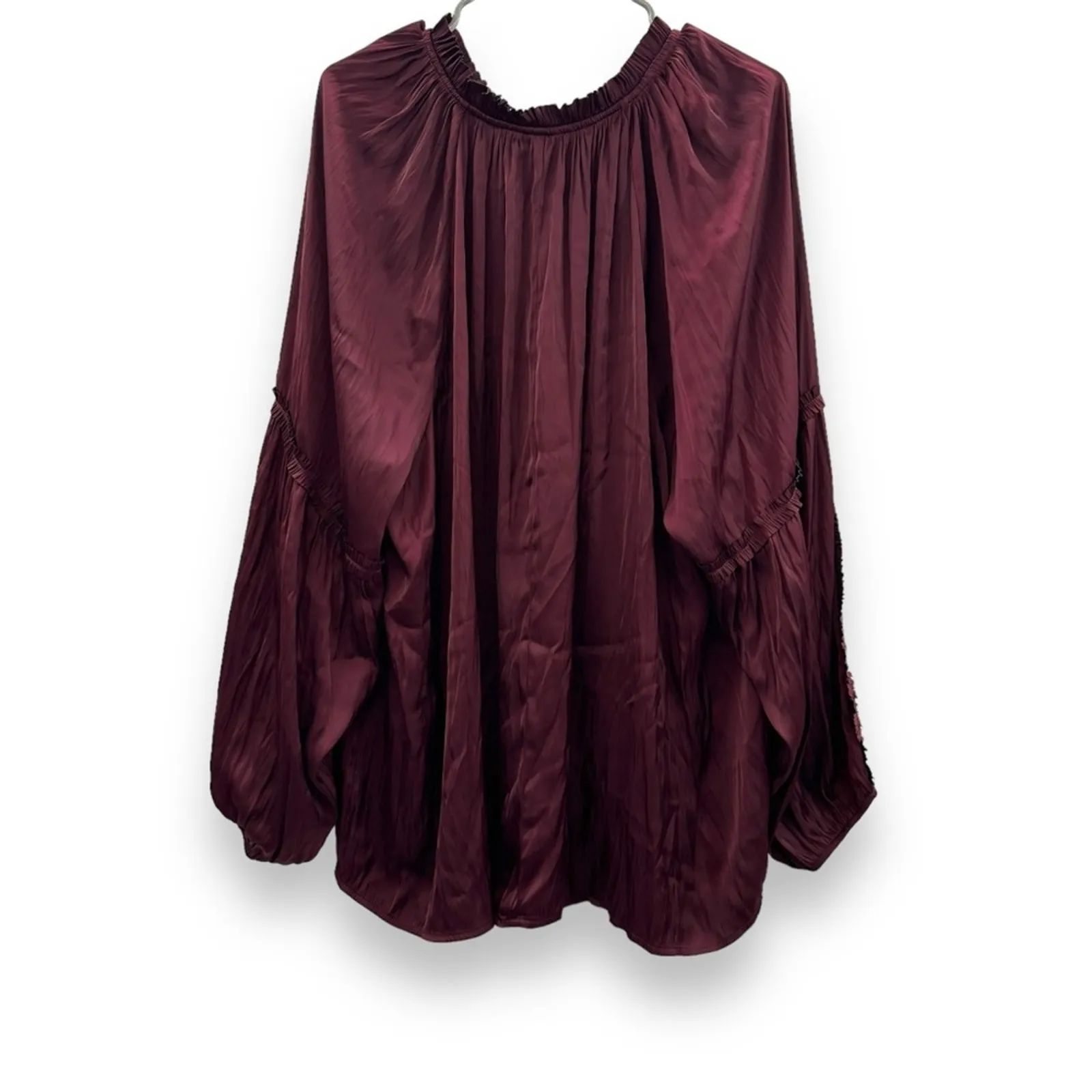Lane‎ Bryant Maroon Dark Red Long Sleeve Ruffle Split Neck Top Sz 26/28 - Image 5