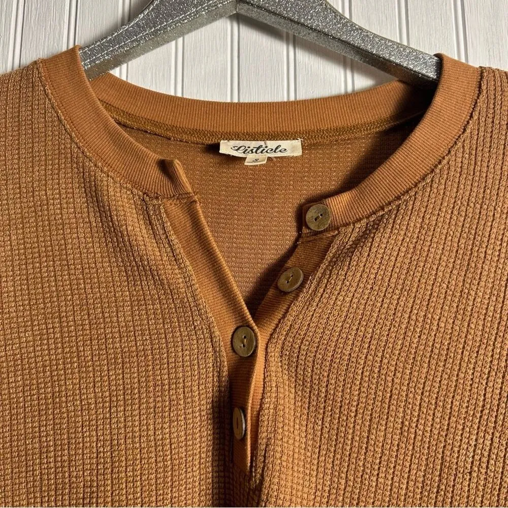 Listicle Brown-Orange Waffle Knit Long Sleeve Top - Image 2