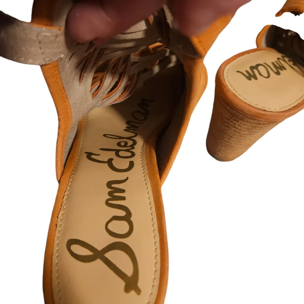 Sam Edelman | Holly | Leather Orange woven peep toe with wooden block heel - Image 7