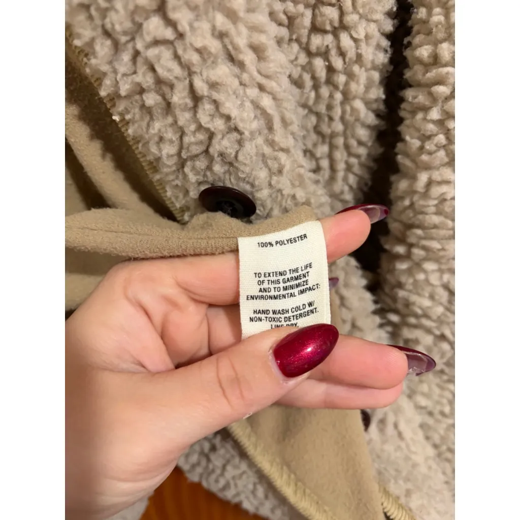 Alex Mill High Pile Fleece Jacket Beige Natural Corduroy Trim Patch Pocket - Image 5