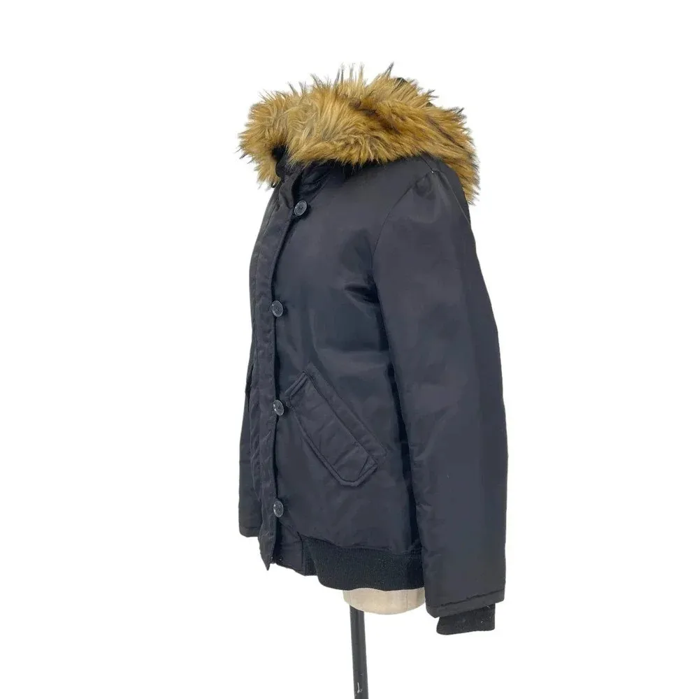 S13 Alps‎ Parka Faux Fur Trim Down Hooded Puffer Coat Black Size Medium - Image 6