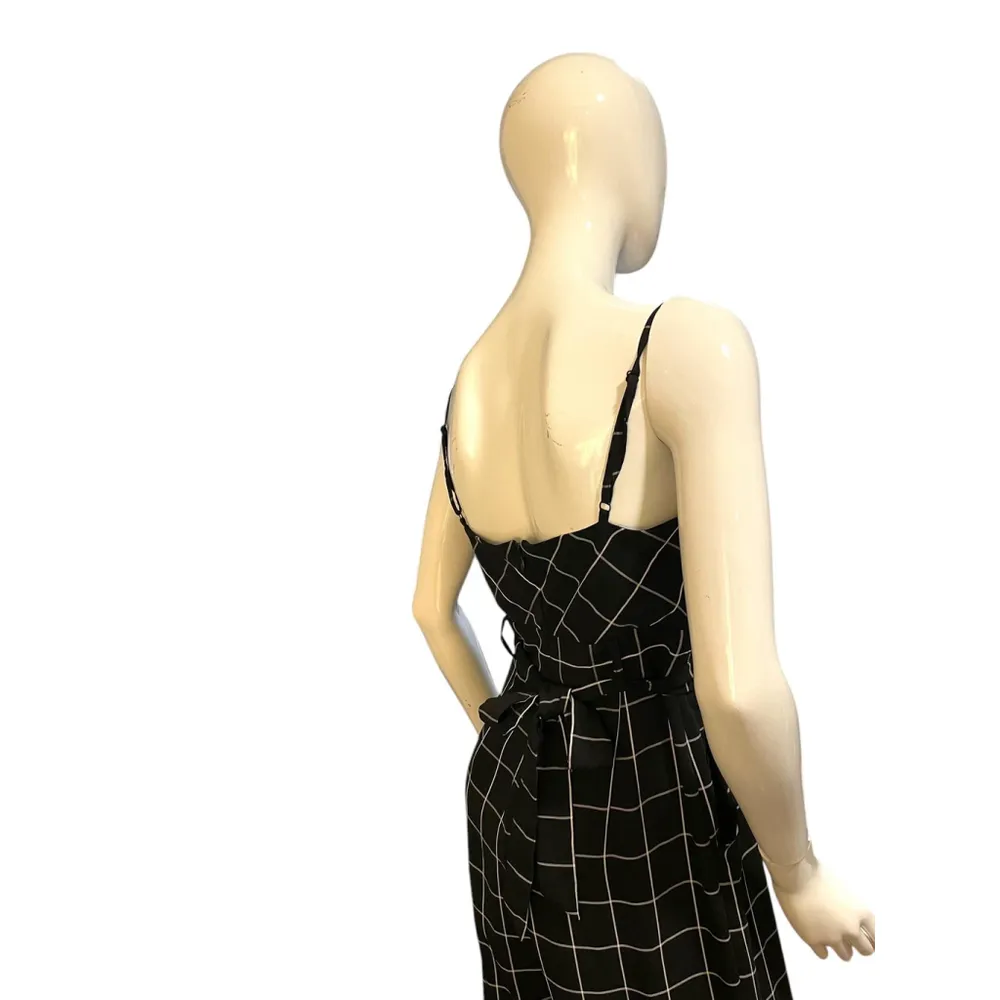 Y2K Black White Plaid Sleeveless Jumpsuit Medium-Contempo Plaid Belted Jumpsuit - Image 3