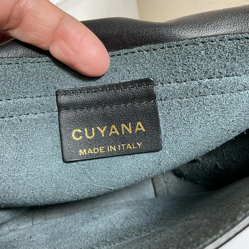 Cuyana Calf Hair Black Leather Crossbody Saddle Bag Gold Accents - Image 11