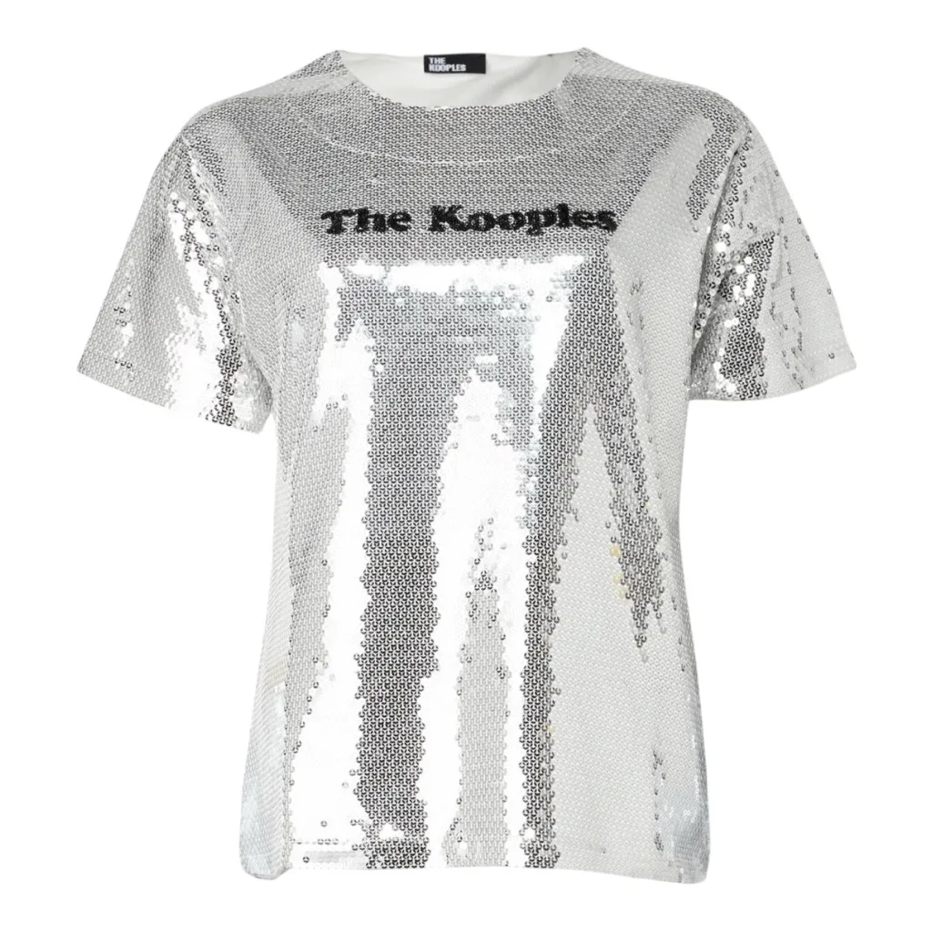 THE KOOPLES Silver sequined t-shirt, Size Large NWT short sleeve crew neck - Image 2