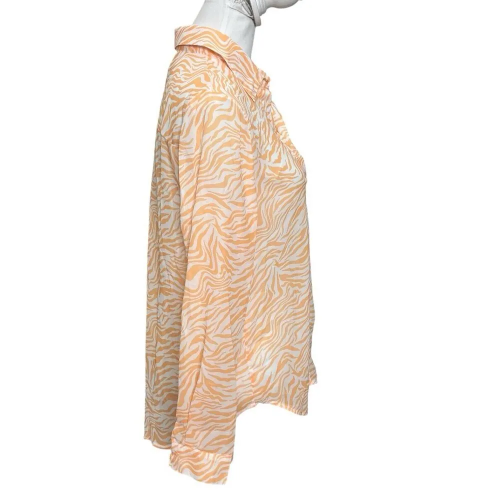 Princess Polly Ziggy Shirt Orange Zebra Print Button Down Semi Sheer Top Size 4 - Image 4