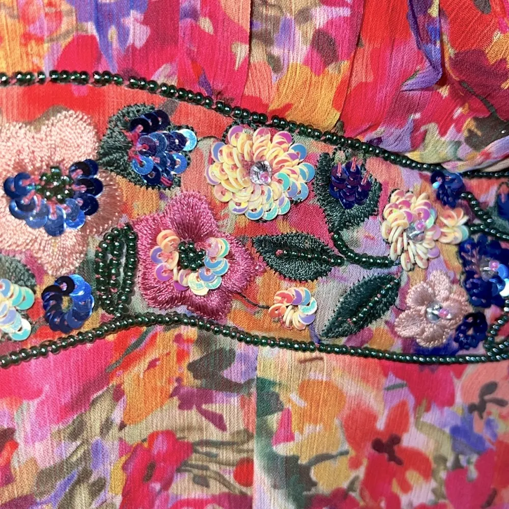 NWOT  9157 - Floral Print One Shoulder Butterfly Sleeve A Line Gown - Image 6