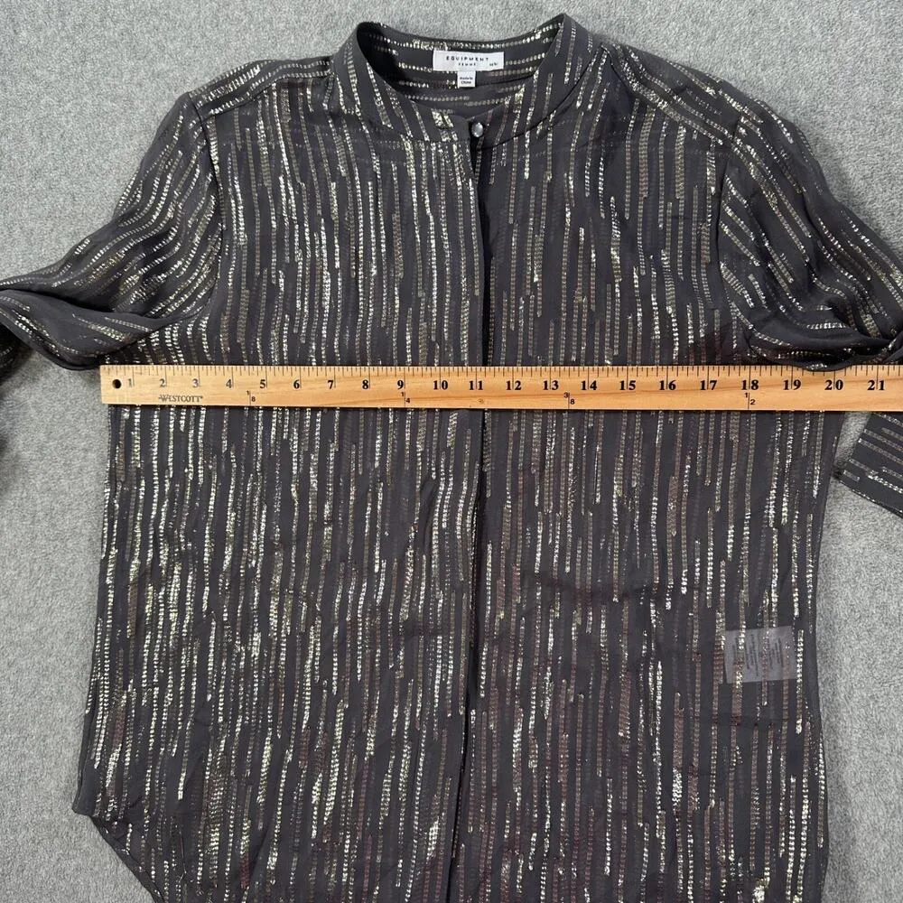 EQUIPMENT Femme Jecinthe Silk Shirt Women's Medium Gray Metallic Sheer Button - Image 6