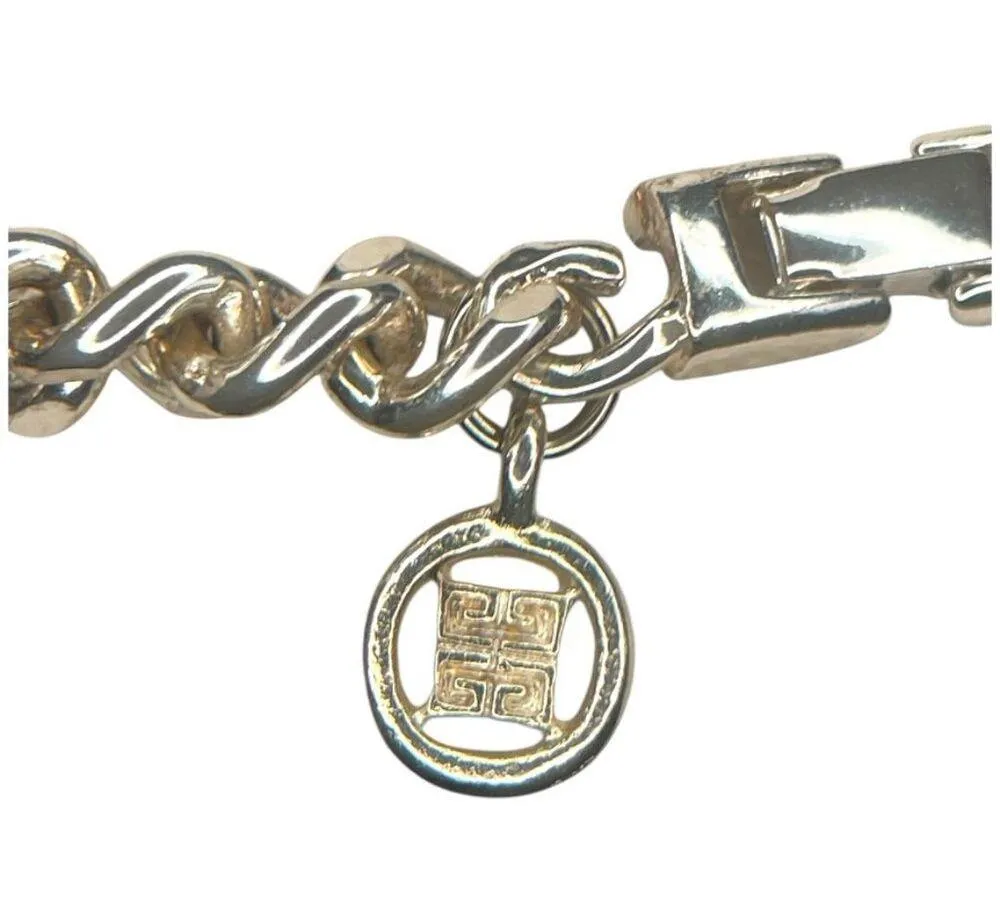 5/16 " X 16" GIVENCHY VINTAGE DESIGNER SILVER TONE NECKLACE CHAIN FAUX AMBER - Image 5