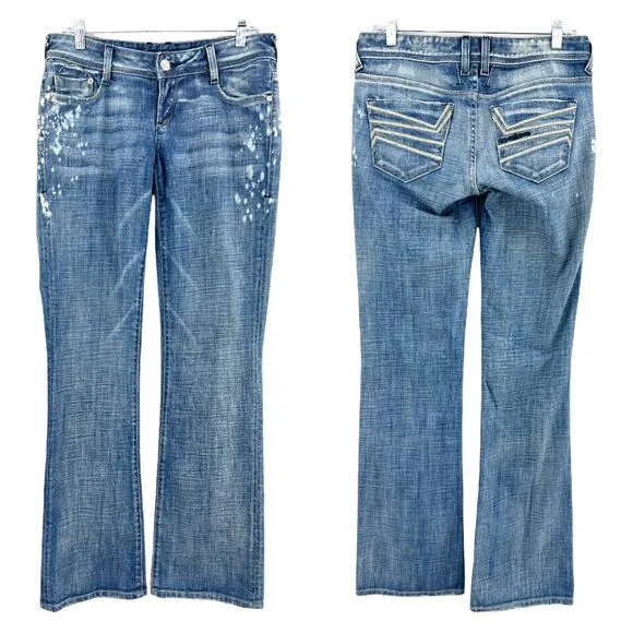 Bebe (28) (31x34) Long Distressed Bootcut Jeans Bleached Light Wash Low Rise - Image 2