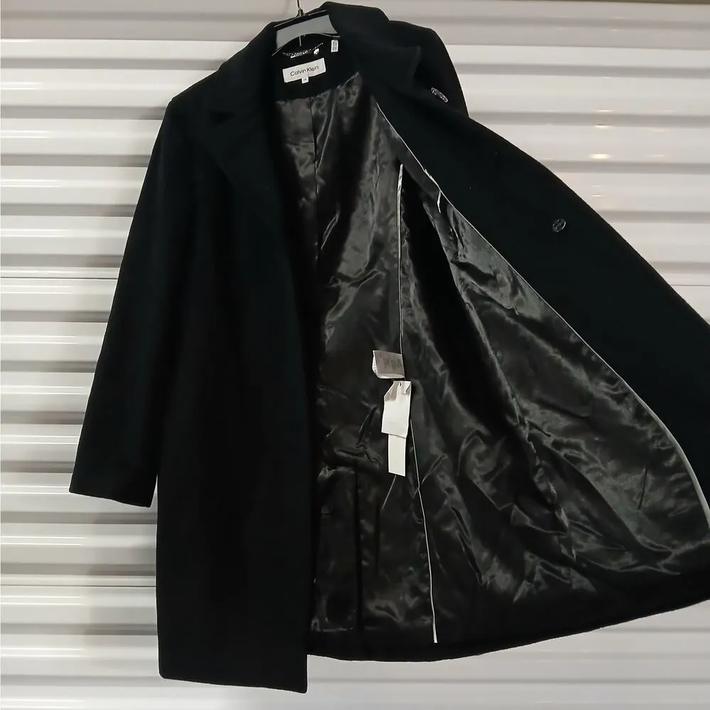 $360 Calvin Klein Women Wool Blend Winter Pea Coat Size 16 Black Single Breasted - Image 12