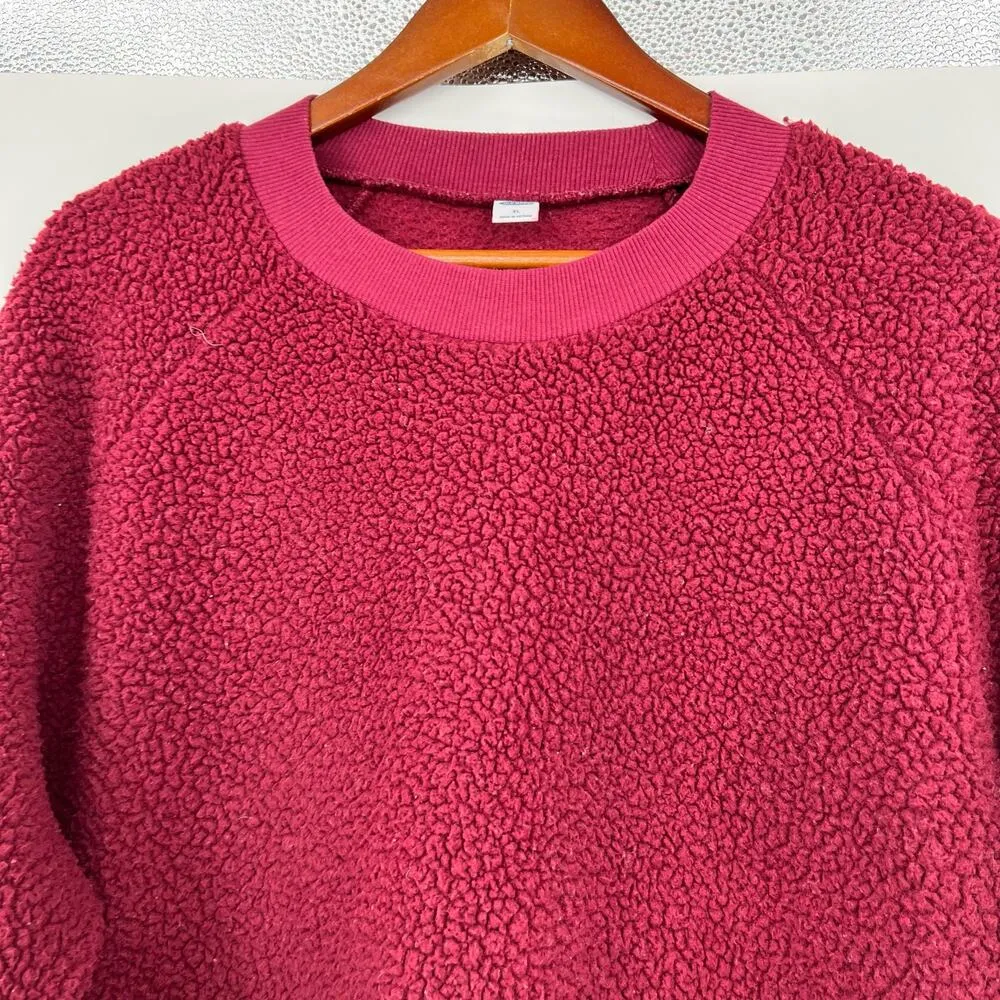 Old Navy Loose Cozy Sherpa Sweatshirt wine stain burgundy cozy long sleeve sz XL - Image 5