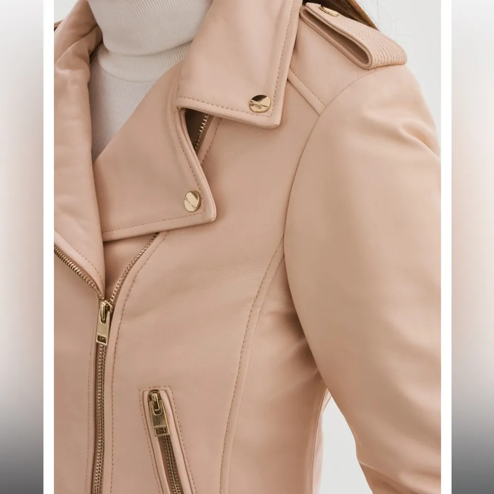 NWT LAMARQUE DONNA GOLD LEATHER JACKET IN BALLET PInk Size XS - Image 4