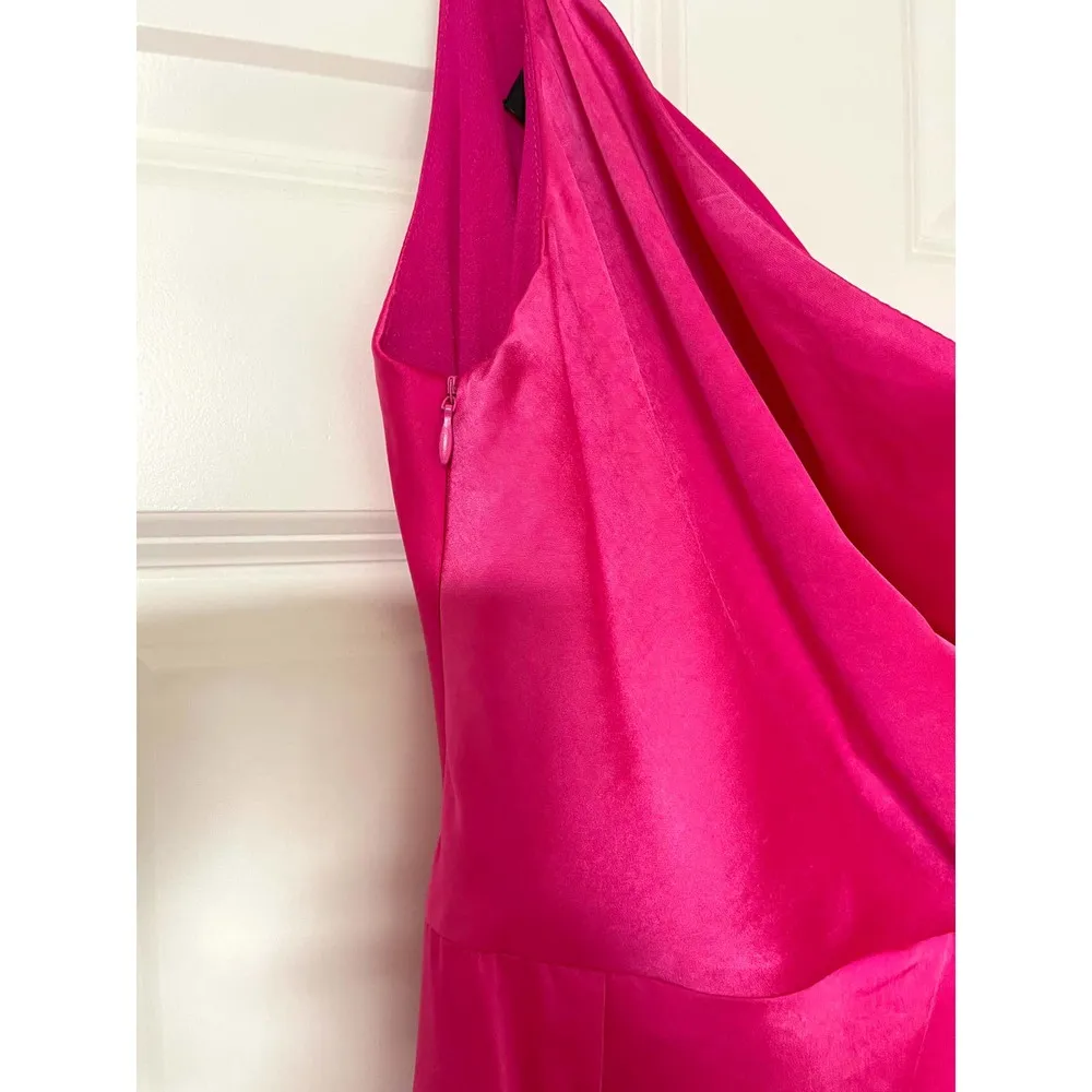 O.P.T. OnePrettyTime Formal One Shoulder Slit Barbie Dress Gown Pink Size XS NEW - Image 5