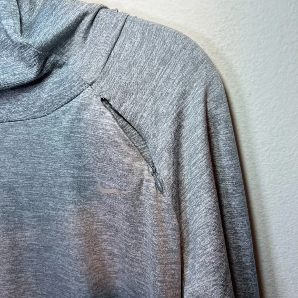 Nike Dri-Fit Element Running Hooded Shirt Gray Mock Neck Reflective Womens Large - Image 10