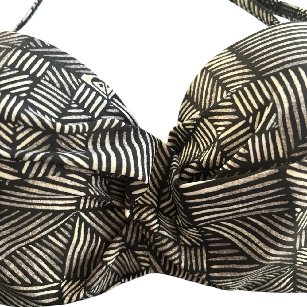 Black White Printed Bikini 2PC Swimsuit Sz L Underwire Push Up Tied Bottom - Image 4