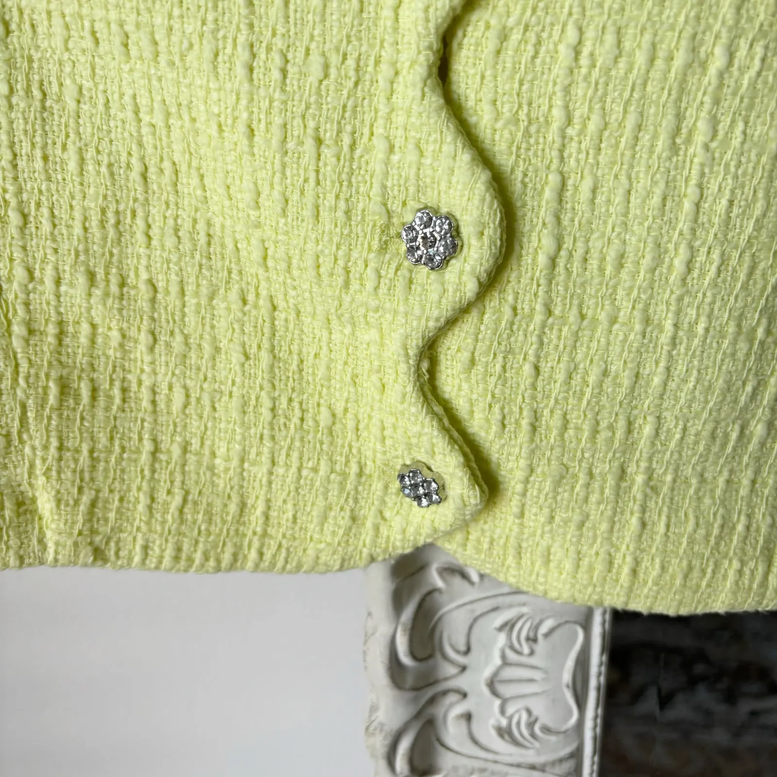 Zara Tweed Cropped Jewel Button Jacket Top - Image 4