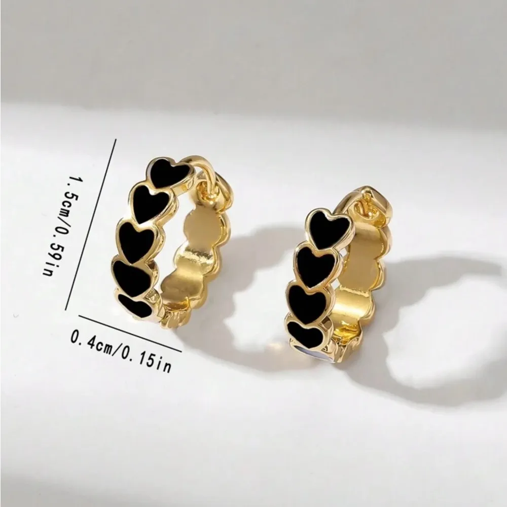 Gold and Black Heart Hoop Earrings - Image 4