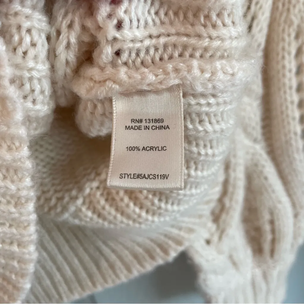 Charmed Hearts Women's S Pearl Embellished Cream Fancy Knit Long Sleeve Sweater - Image 4