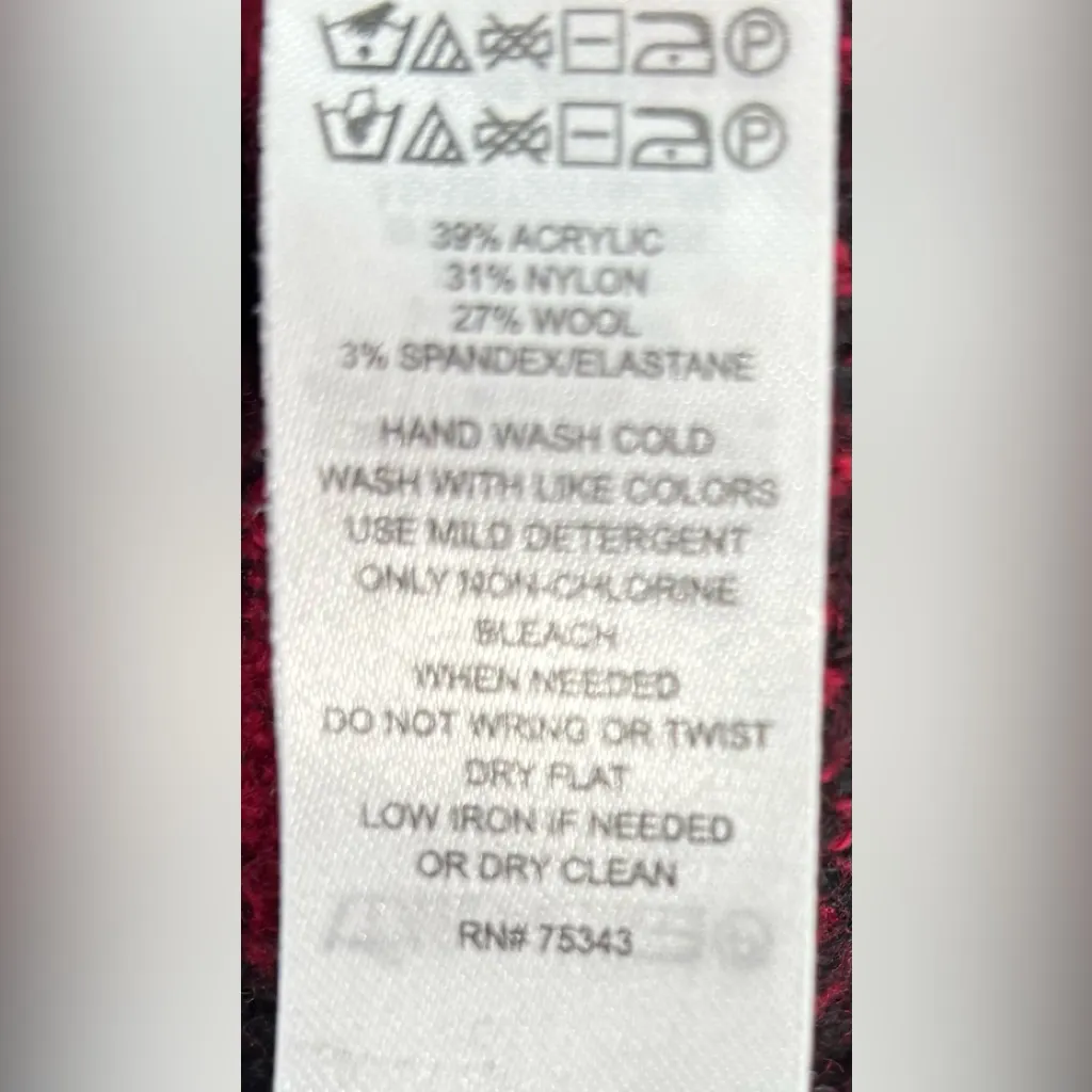 Tahari M Mock Turtleneck Buffalo Plaid Red and Black Checkered Popover Sweater - Image 5