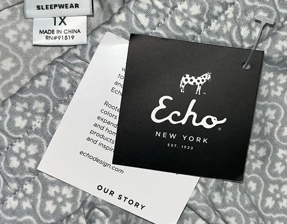 Echo Sleepwear NWT Size 1X Gray & White Printed Jogger Lounge Pajama Pants - Image 3