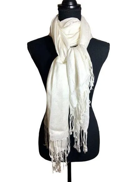 Women's Long Fringe Oversized Soft Boho Shawl Scarf Wrap Off White Size 75x26 - Image 1