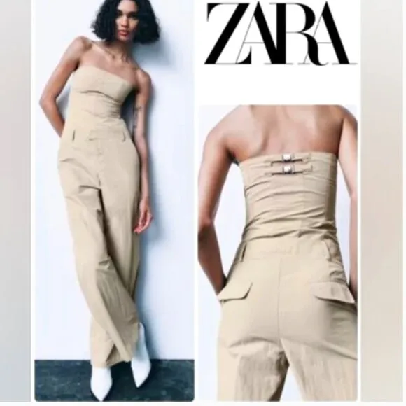 NWOT Zara STRAPLESS NYLON CARGO JUMPSUIT  BLOGGERS FAV - Image 2