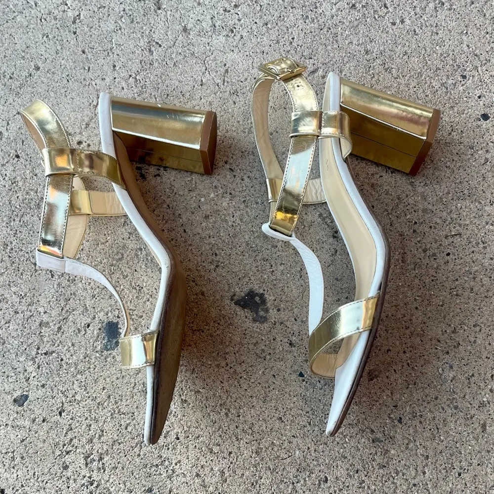 NY White/Gold Chunky Block Heel Sandals Size 8 - Image 4