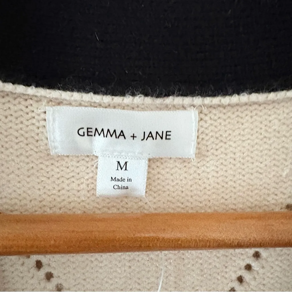 New GEMMA + JANE sleeveless cardigan vest diamond pointelle knit ivory black M Size M - Image 2